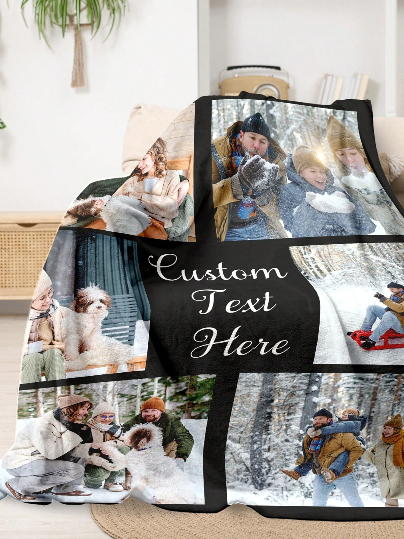 Custom Photo and Text Flannel Blanket Personalized Photo Collage and Text Customization